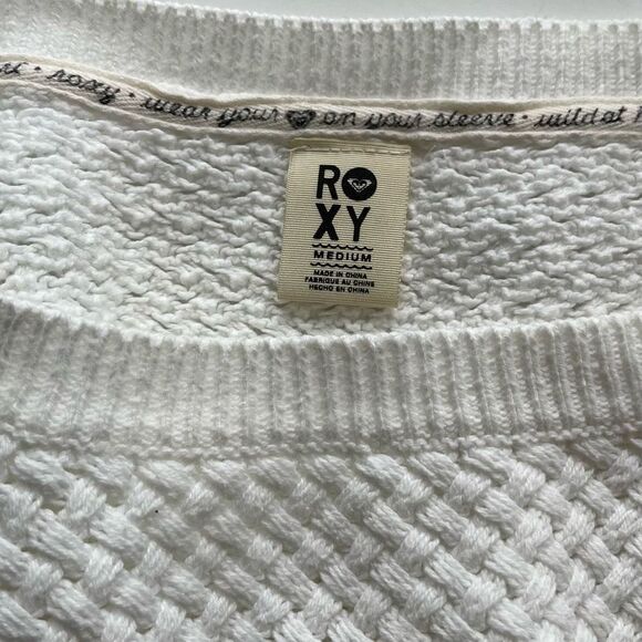 Roxy Knit Cotton Crew Neck Sweater Off White Medium - Picture 6 of 8